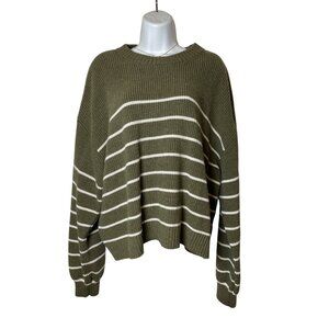 Orvis Womens Ribbed Green & White Striped Sweater XL